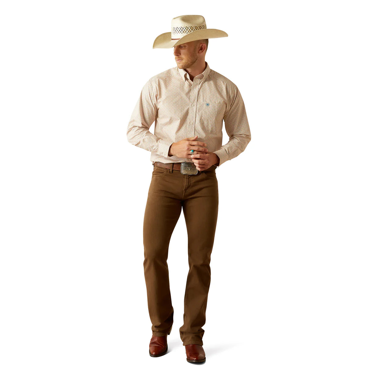 ARIAT MENS JOHNNY CLASSIC FIT LONG SLEEVE SHIRT LIGHT BROWN