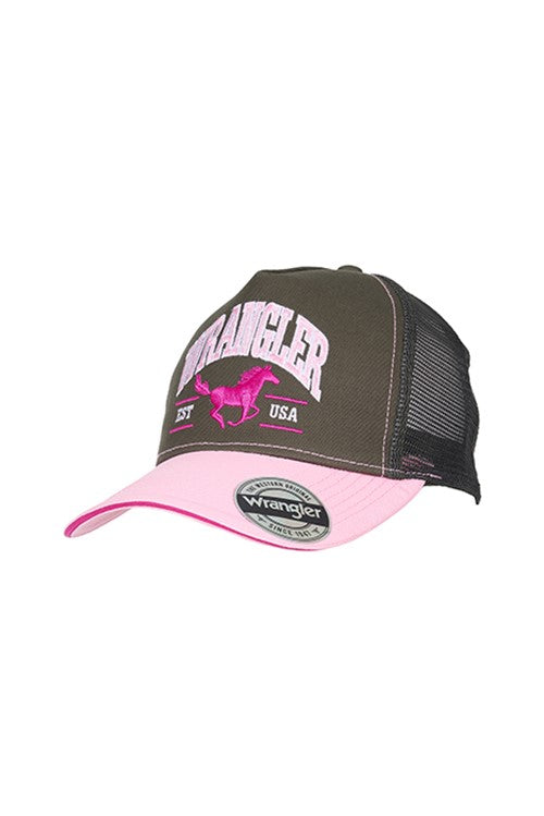 WRANGLER ERINN HP PONYTAIL TRUCKER CAP - Olive and Pink