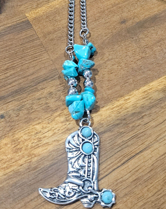 Western Cowboy Boot Necklace Sterling Silver