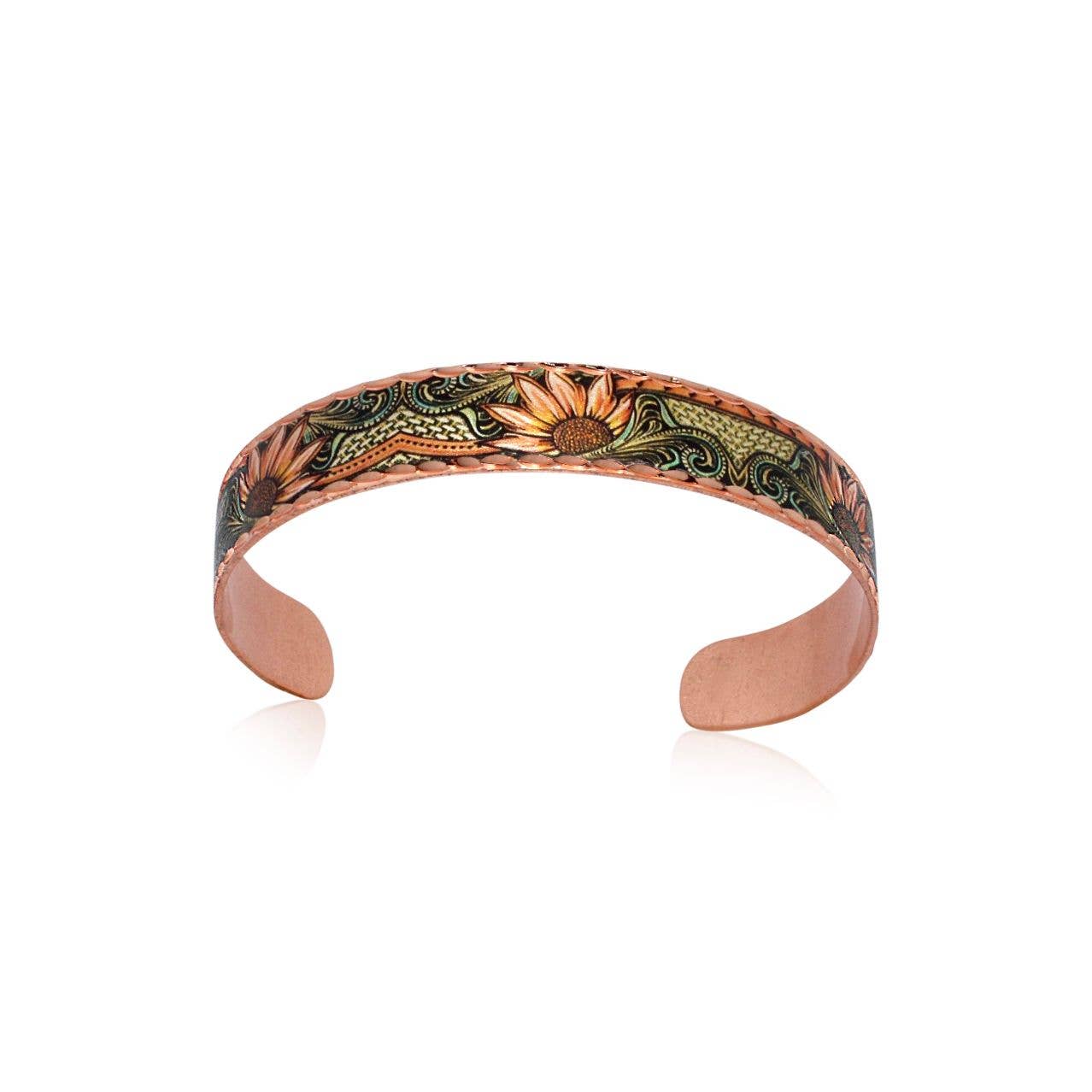 Copper Native  Sunflowers  Narrow Bracelet