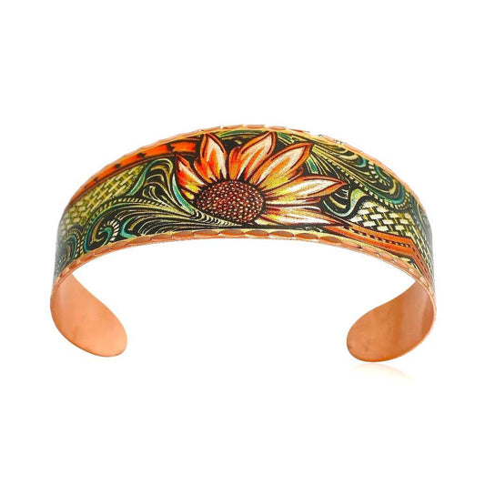 Copper Native  Sunflowers  Narrow Bracelet