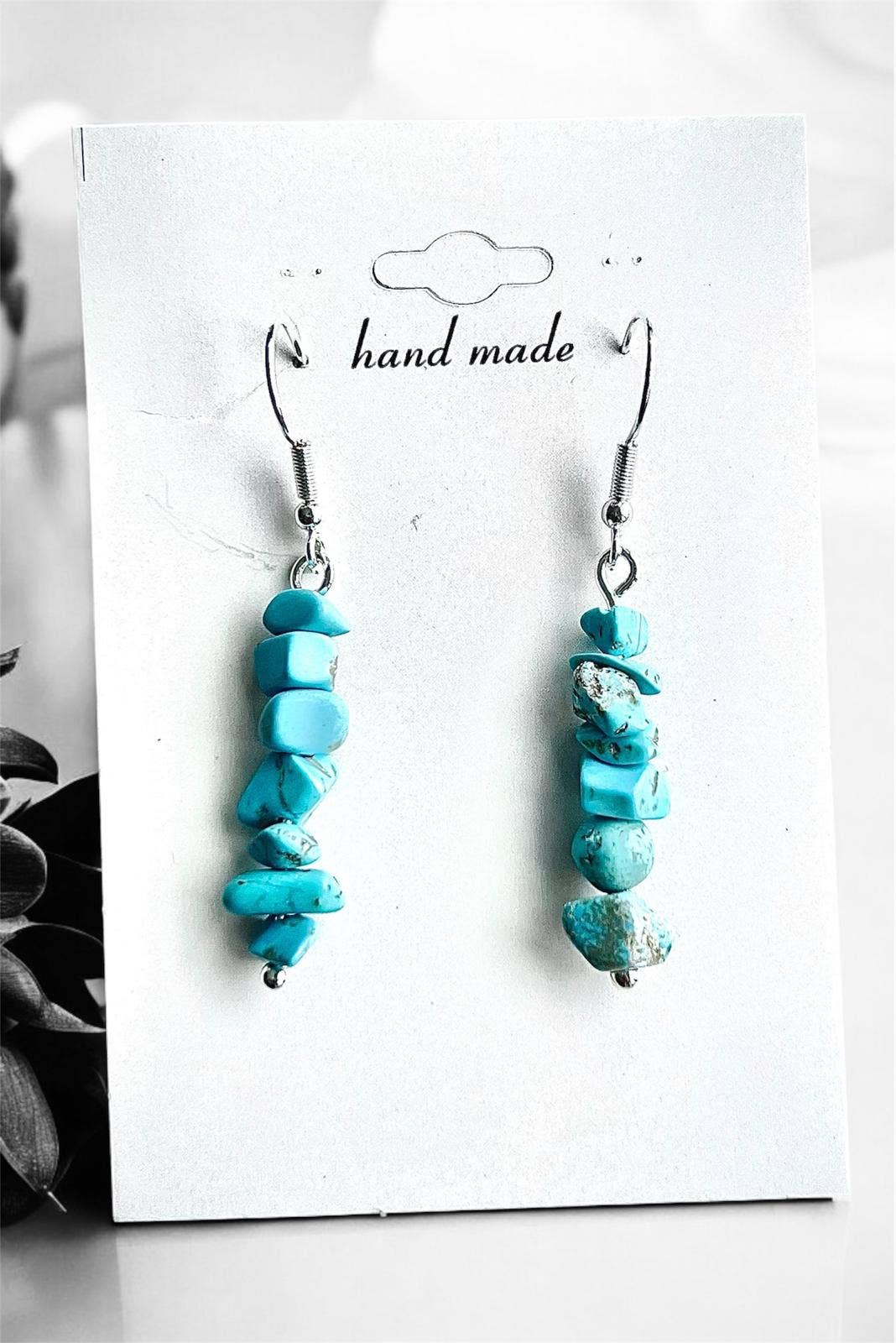 Turquoise Crystal Gravel Stone Earrings - Silver Plated