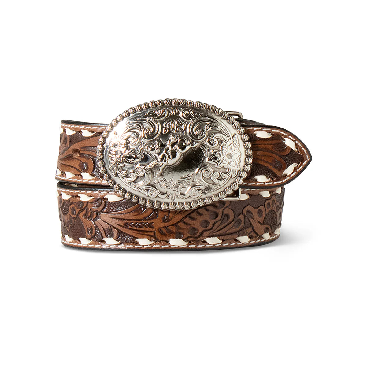 Ariat Kid's Boys Hand Tooled Floral Back Lace Belt 1-1/4" - Brown