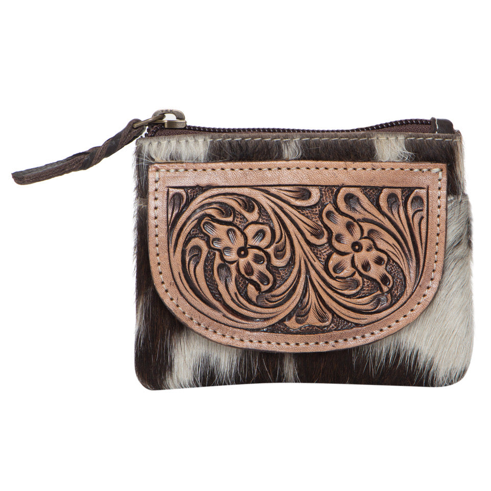 Tooling Leather Cowhide Zip Purse – AC46 Black / White and Tan / White