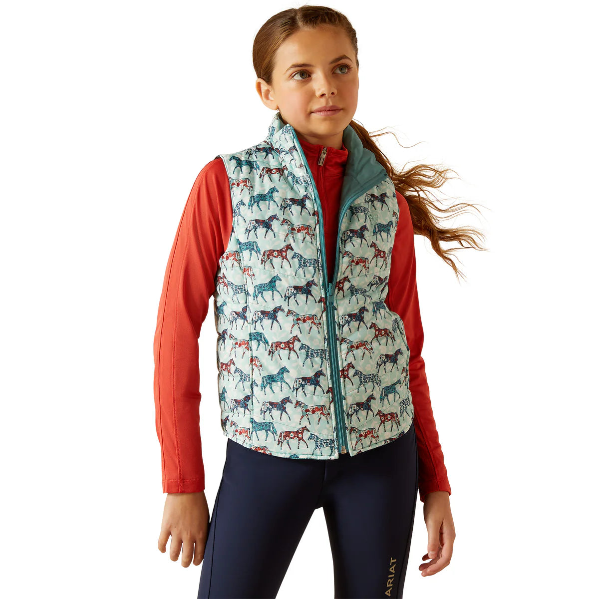 Ariat Youth Bella insulated reversible vest painted ponies Brittany blue