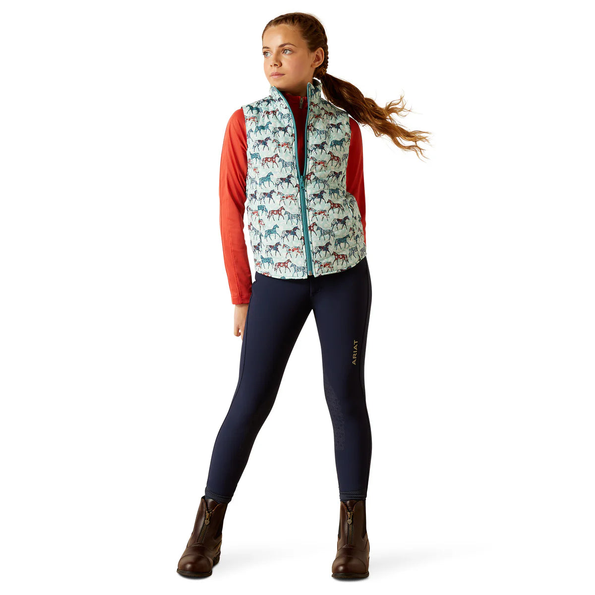 Ariat Youth Bella insulated reversible vest painted ponies Brittany blue