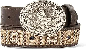 ARIAT BOYS BELTS RATTLESNAKE EMBROIDERED BROWN - BULLRIDER BUCKLE