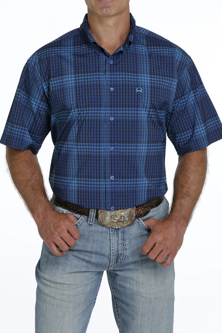 Cinch Mens Plaid Print Short Sleeve Shirt