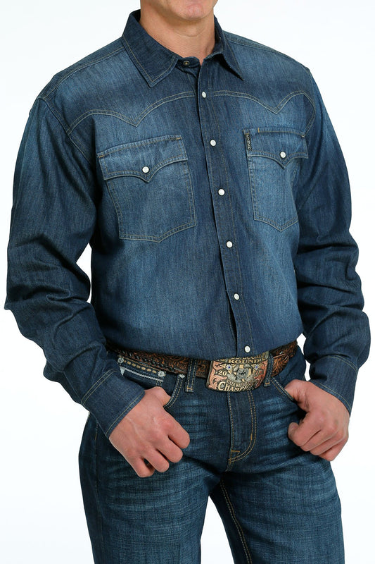 Cinch Men's Denim Western Snap Shirt - Indigo