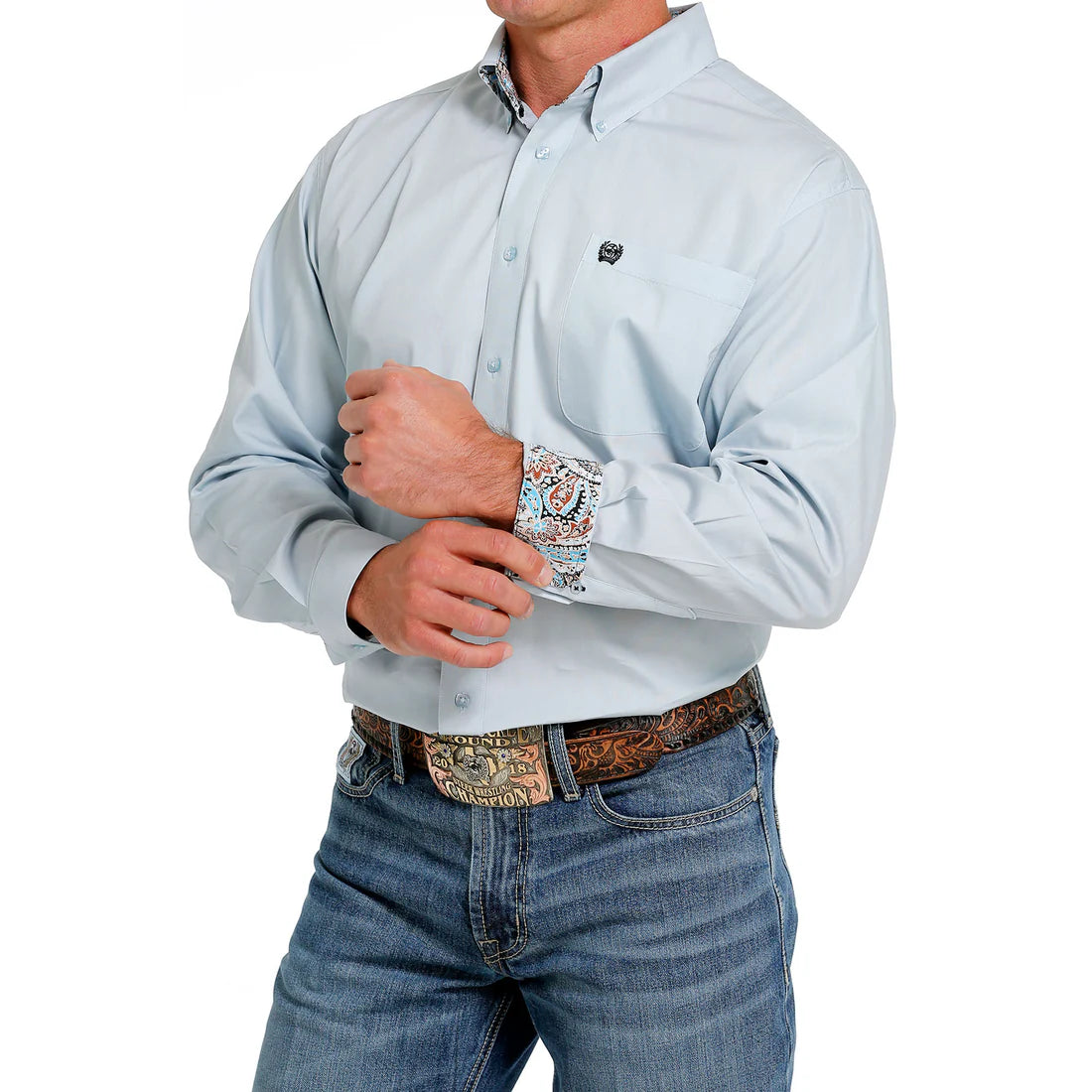 Cinch Men's Solid Light Blue Button Down Shirt MTW1105616