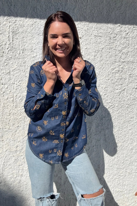 Outback Linen Lady Jane Shirt -  Denim dark