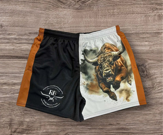 Footy Shorts - Adult - Can’t be tamed - longer length - 1806 Rare Breed and Co