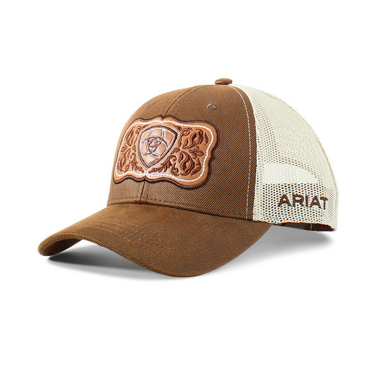 ARIAT WOMENS CAP SNAP BACK FAUX LEATHER FLORAL LOGO