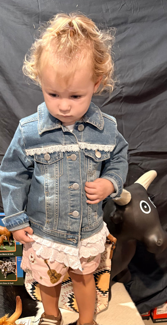 Red Lily Denim - Girls Becky White lace Daisy Denim Jacket