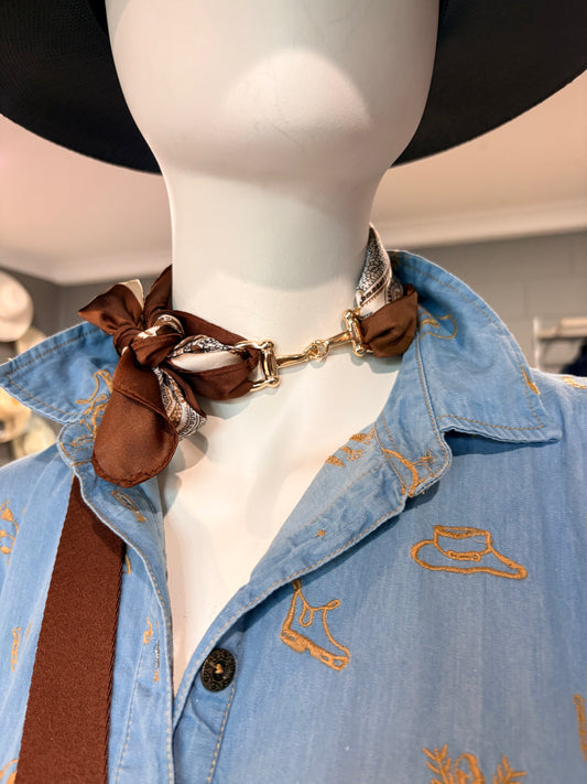 Snaffle Bit for Neck Ties  / Scarf Accessory (Gold & Silver)