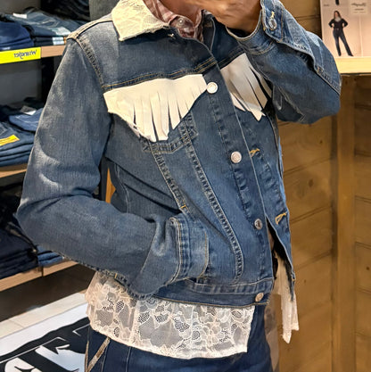 Red Lily Denim - White Leather and Lace Ladies Denim Jacket size 8