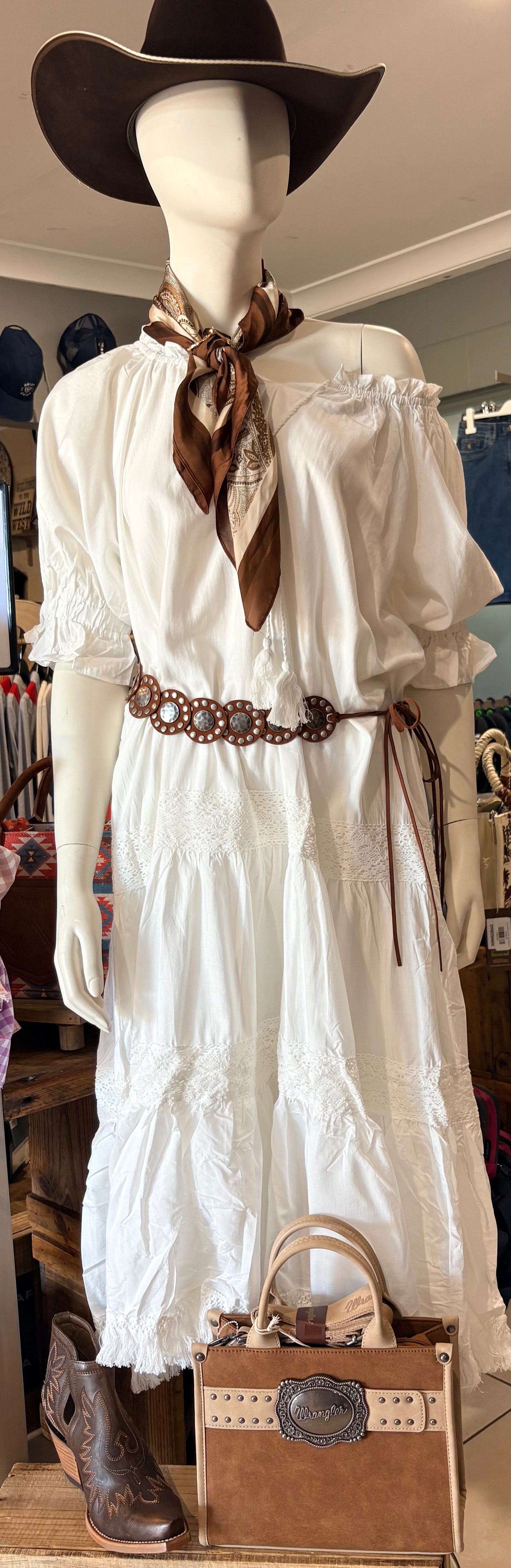 Western 3/4 Length Dress with lace trim OSFA