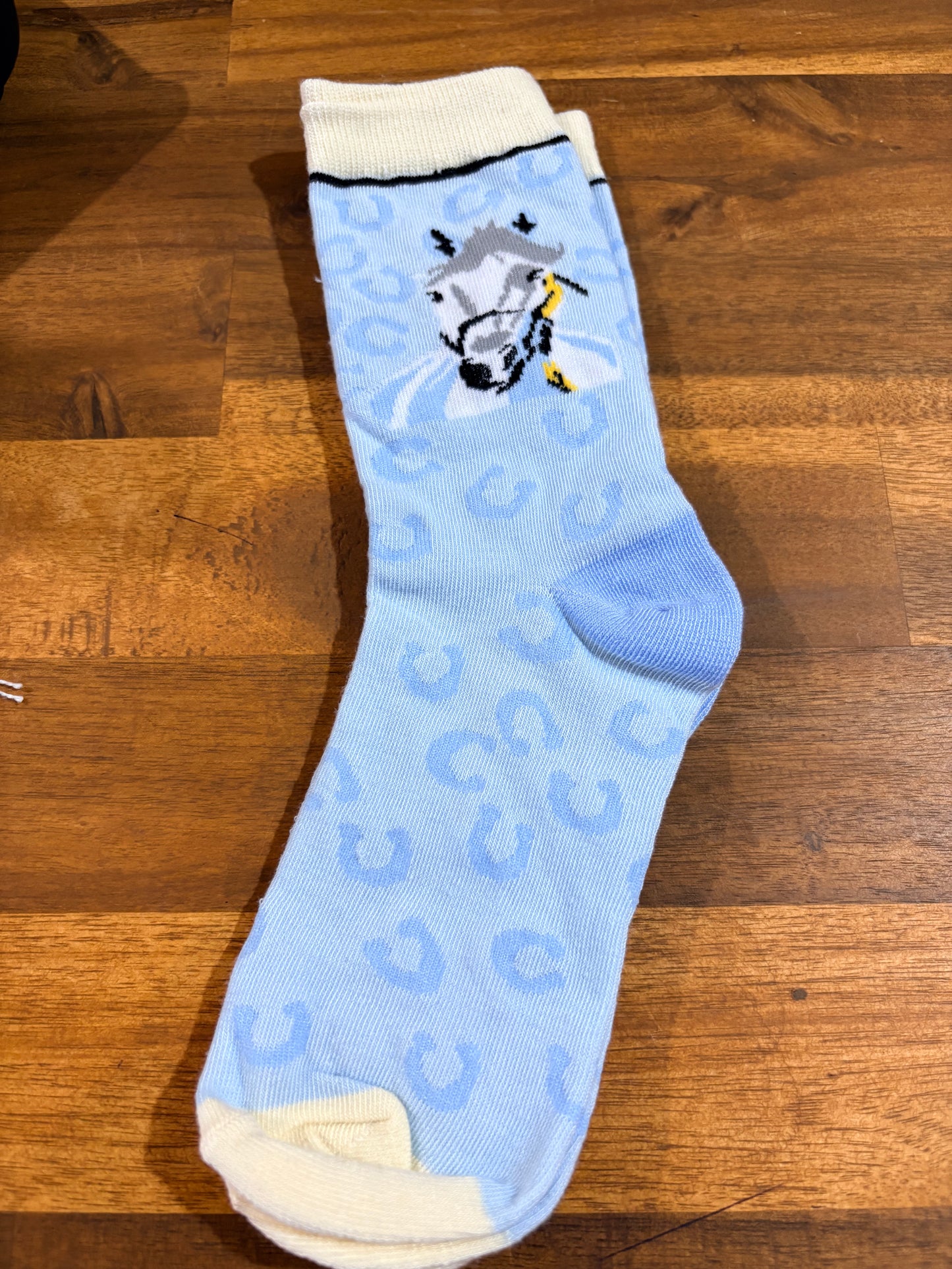 Western Novelty Calf Socks - Light Blue Horse Head - 2-7