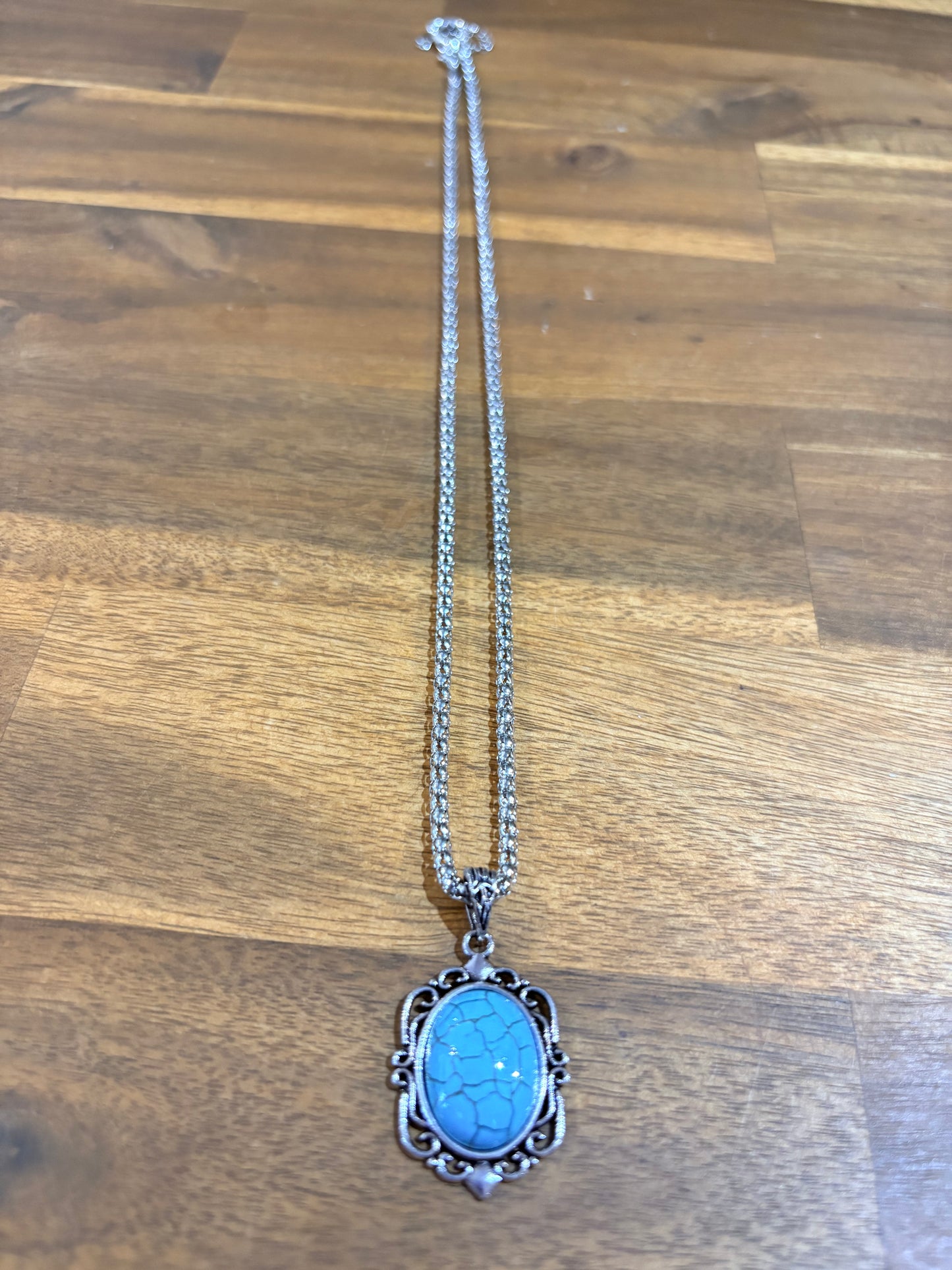 Western Silver Turquoise Pendant Necklace