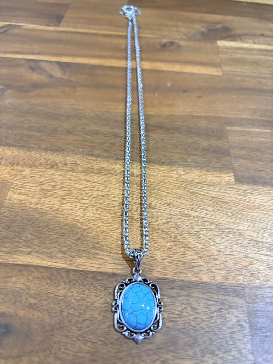 Western Silver Turquoise Pendant Necklace
