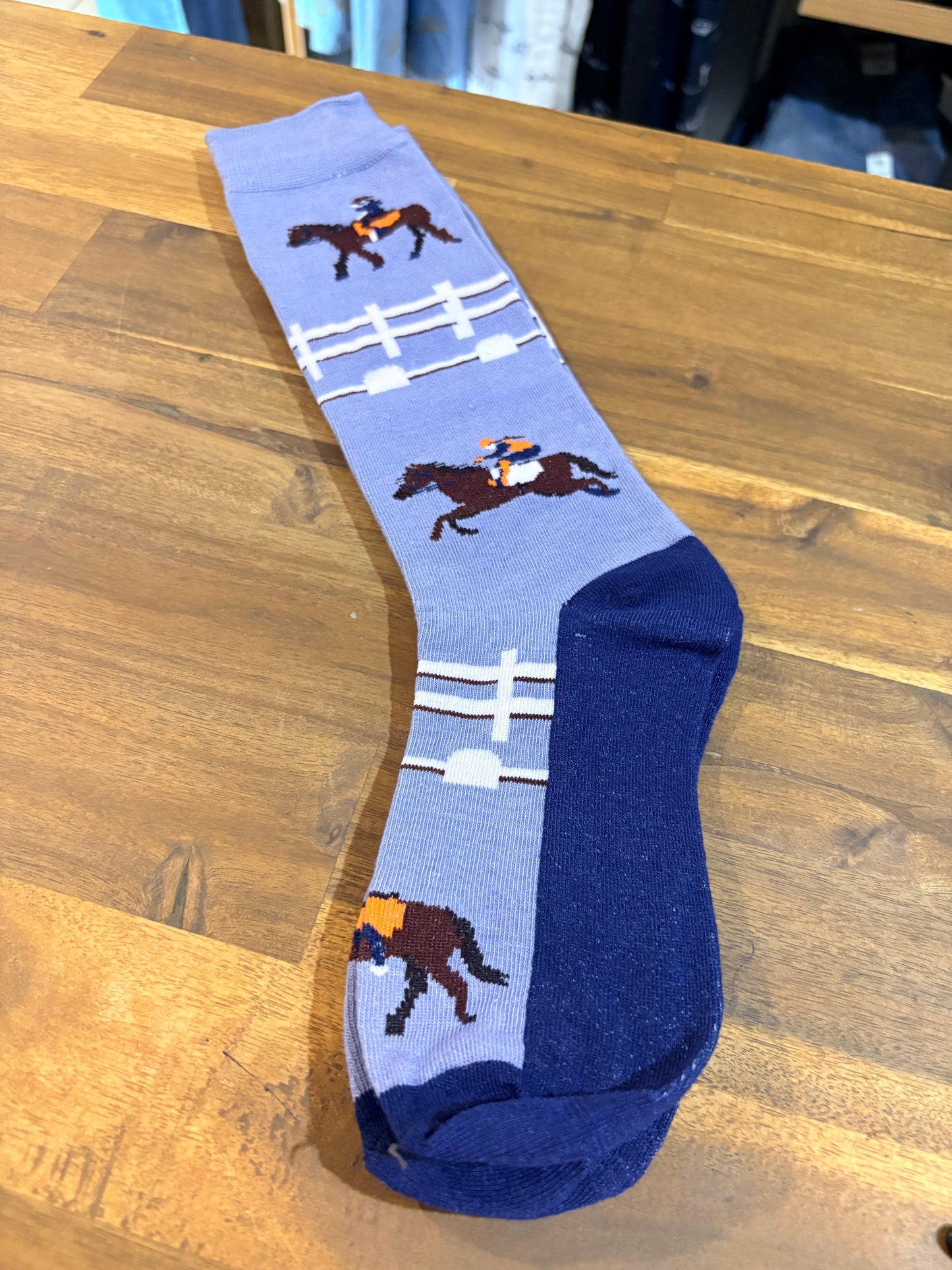 Western Novelty Calf Socks - Races Horses - sizes 2 to 7