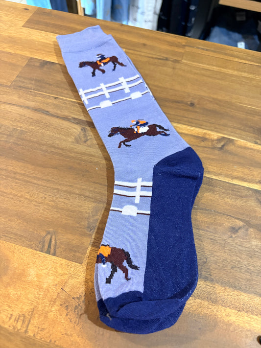 Western Novelty Calf Socks - Races Horses - sizes 2 to 7