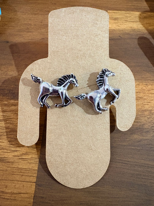 Western Earrings - Silver Running Horses