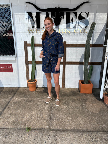 Outback Linen Lady Jane Denim Dark Embroidered Shorts