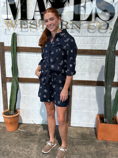 Outback Linen Lady Jane Outback Eclipse Navy Embroidered Linen Shorts