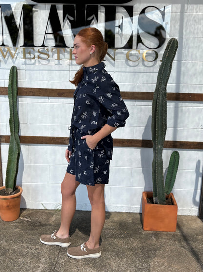 Outback Linen Lady Jane Outback Eclipse Navy Embroidered Linen Shorts