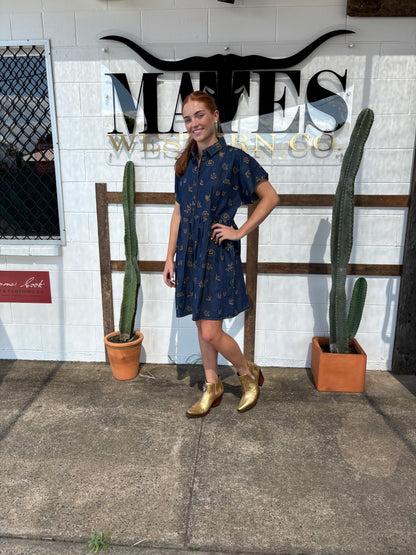 Outback Linen Lady Jane Dark Denim Embroidered Dress