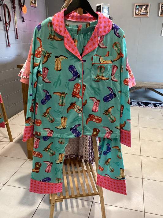 Western Cowboots Long Pyjamas Womens