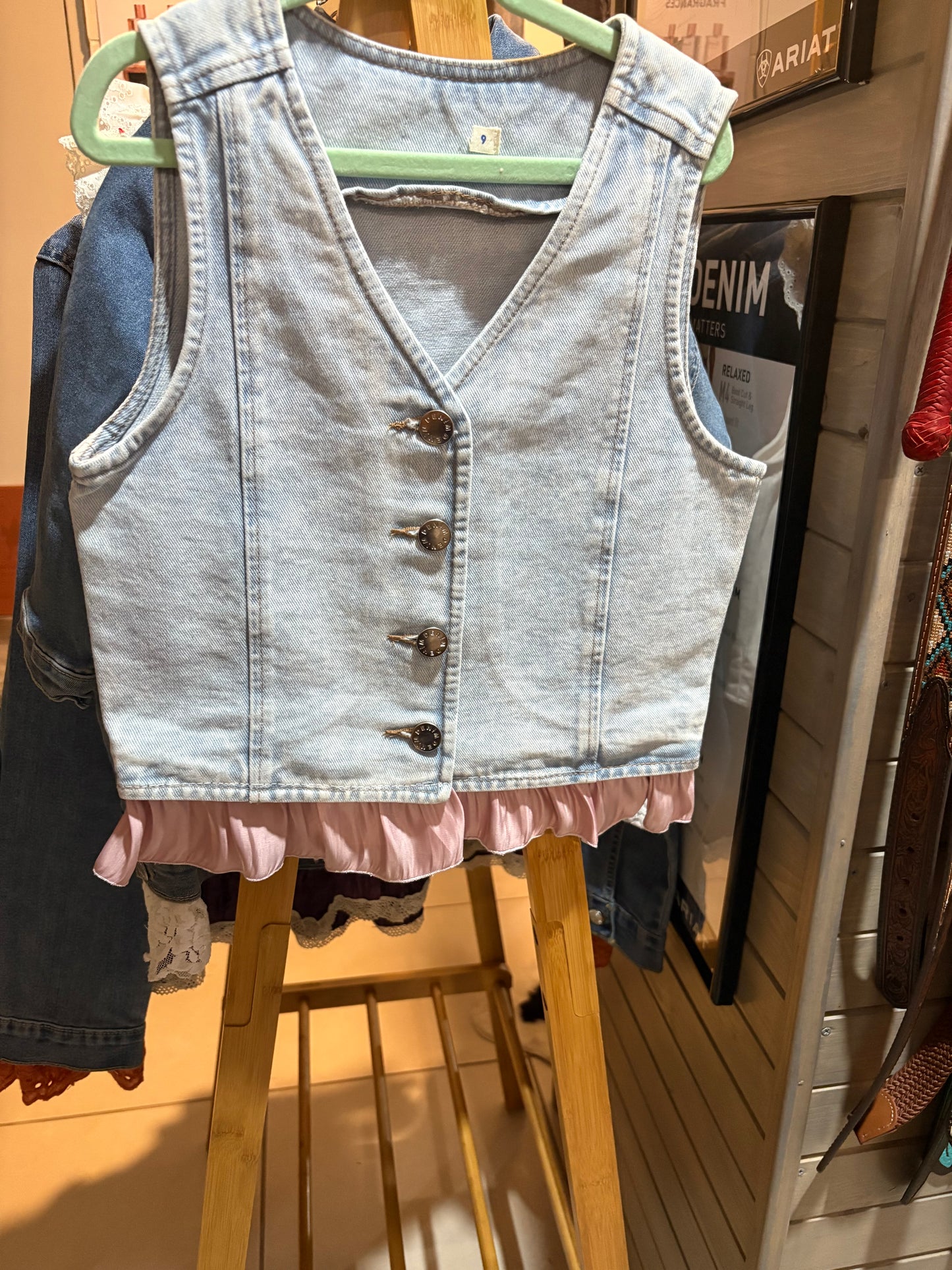 Red Lily Denim - Rylee Denim Vest Dusty Pink Fringe