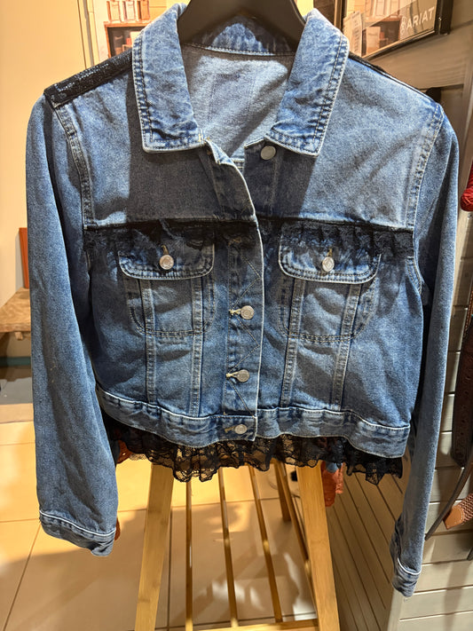 Red Lily Denim - Ladies Black Lace Denim Jacket