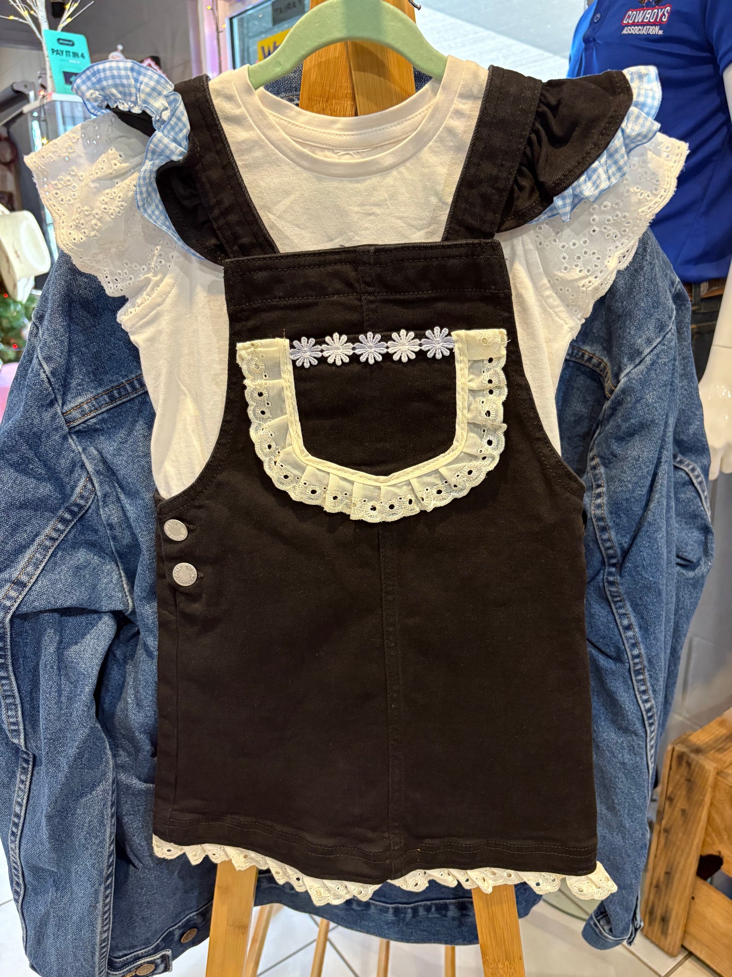 Red Lily Denim - Morrisey Girls Black Pinafores - Blue or Pink