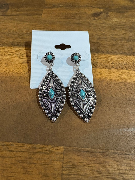 Western Earrings - Turquoise Diamond shape
