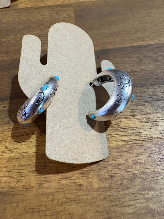 Western Earrings - Half Hooped Turquoise patterned