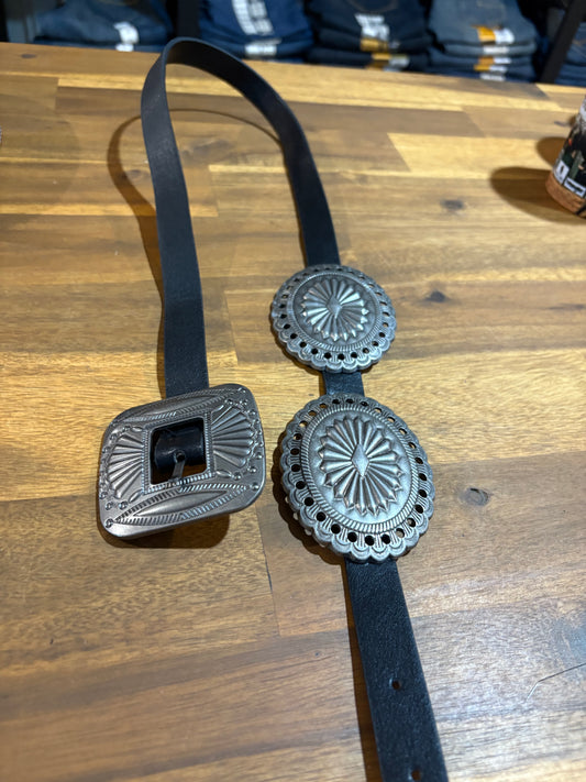 Leather Concho Belt Black - 34"