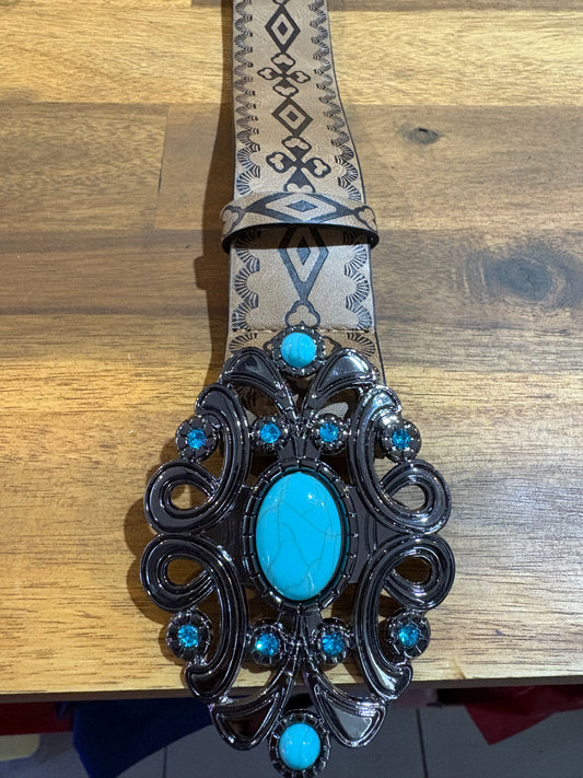 Western Diamond pattern with turquoise jeweled buckle - 38”