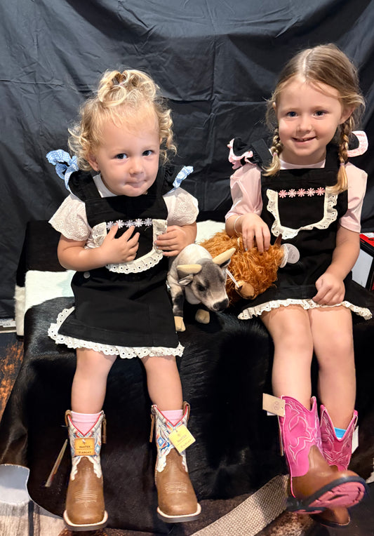 Red Lily Denim - Morrisey Girls Black Pinafores - Blue or Pink