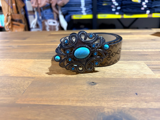 Western Diamond pattern with turquoise jeweled buckle - 38”