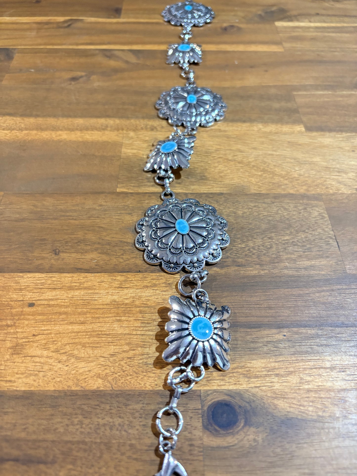 Western Silver and Turquoise Concho Belt
