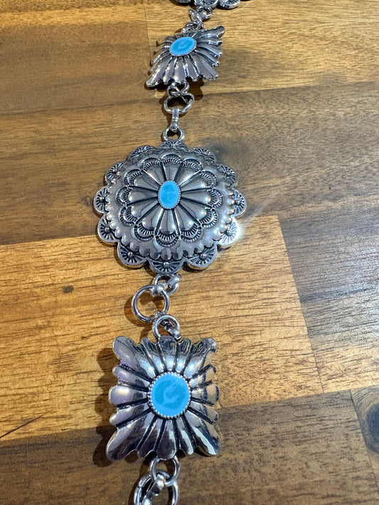 Western Silver and Turquoise Concho Belt