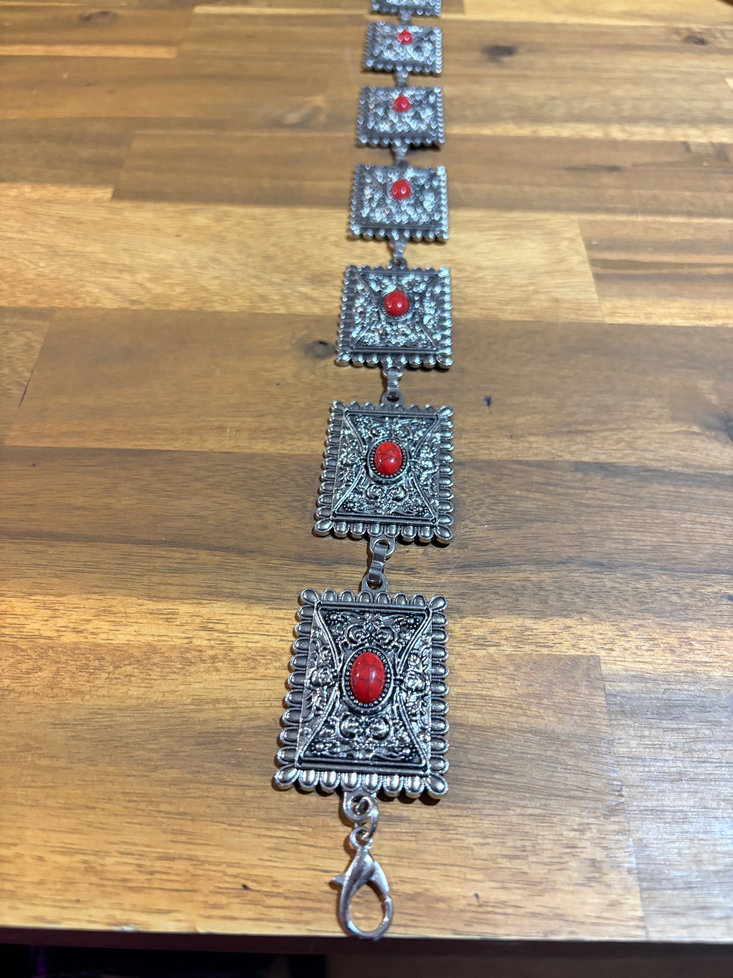 Western Silver Concho Belt with red jewels 30' - 34'