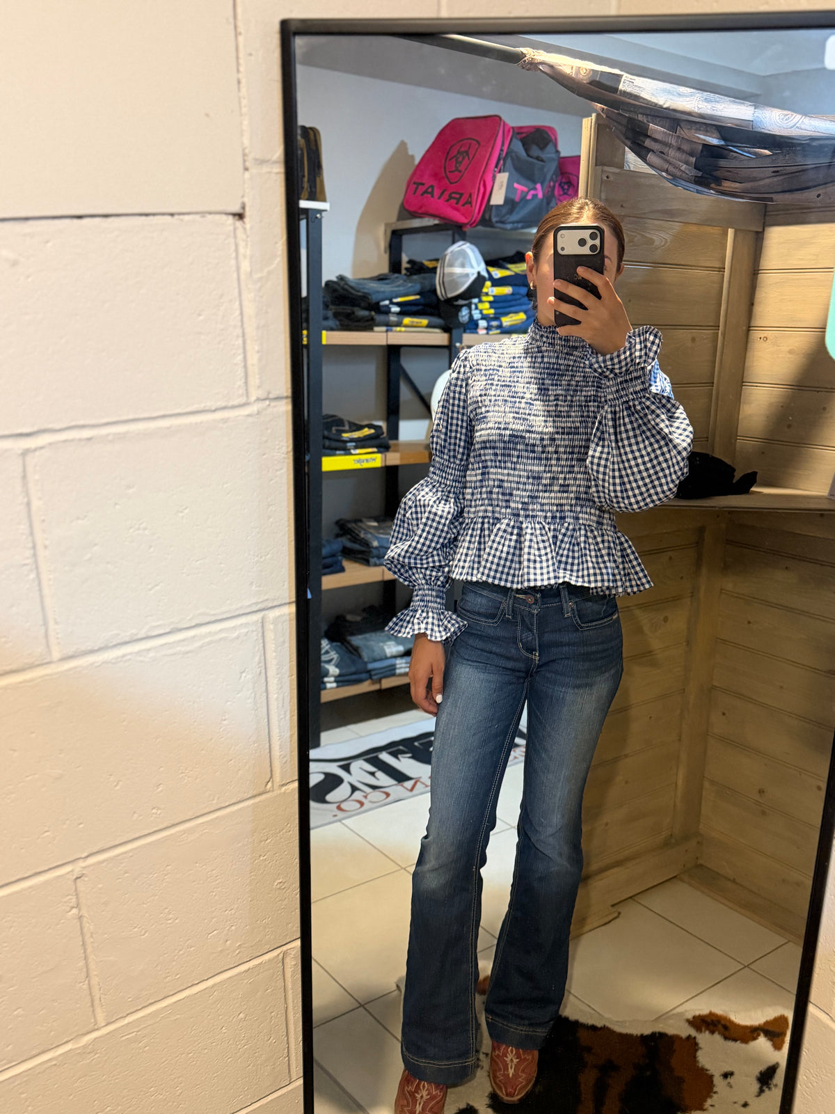 LJC Designs - Violet Shirt Cotton NAVY/GINGHAM