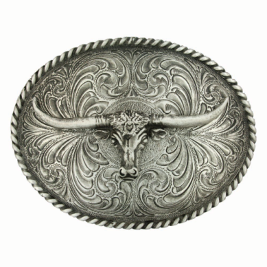 MONTANA OVAL LONGHORN CLASSIC ANTIQUED ATTITUDE BUCKLE