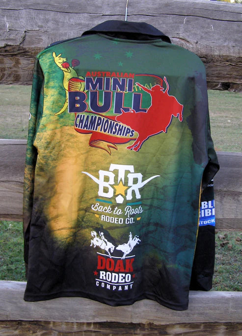 Back to Roots Rodeo Co.  Australian Mini Bull Championships Fishing Shirt