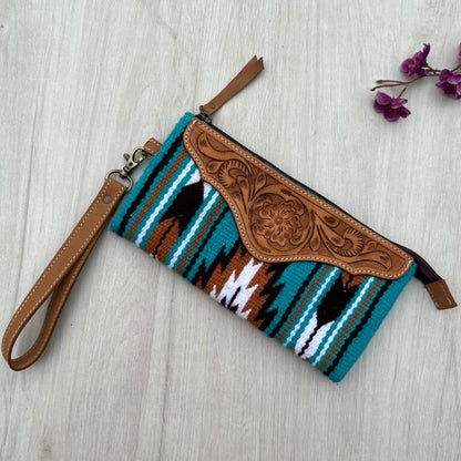 Turq Saddle Blanket Clutch with Tooled Leather – TSB41D