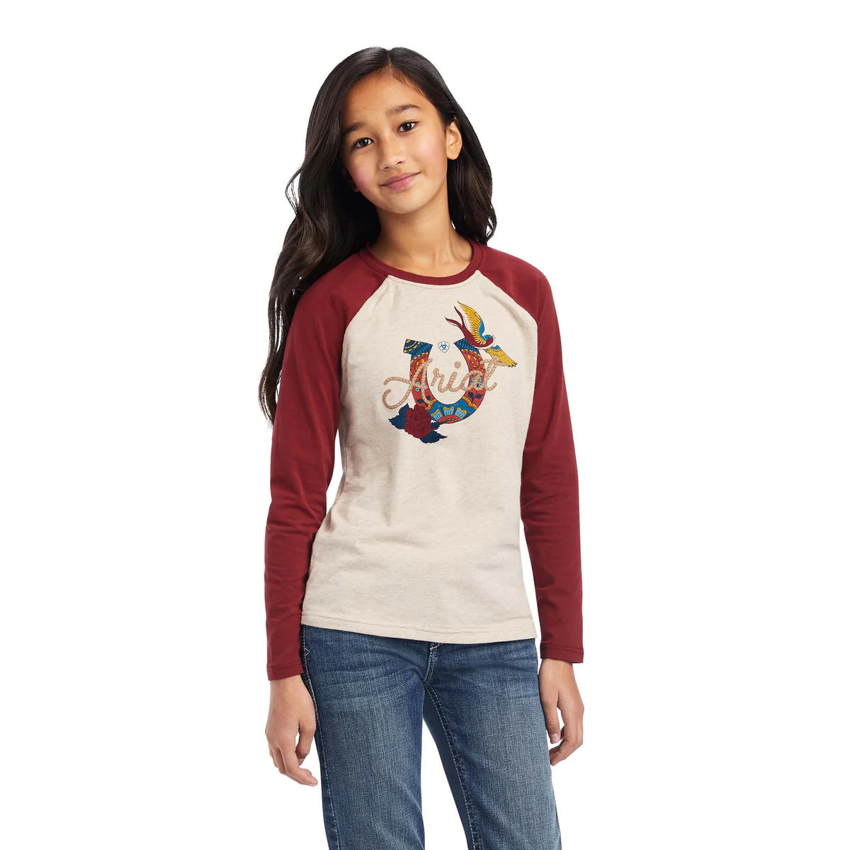 Ariat Girls Real Ropey Rose LS Tee Oatmeal