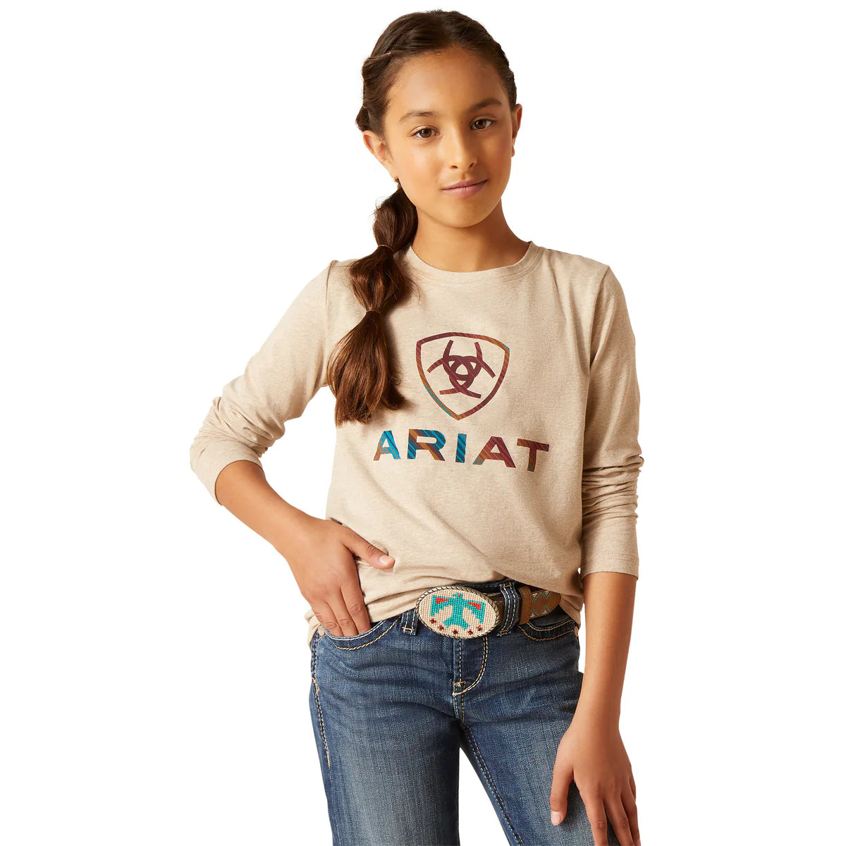 Ariat Girls Serape Shield Ls Tee Oatmeal Heather